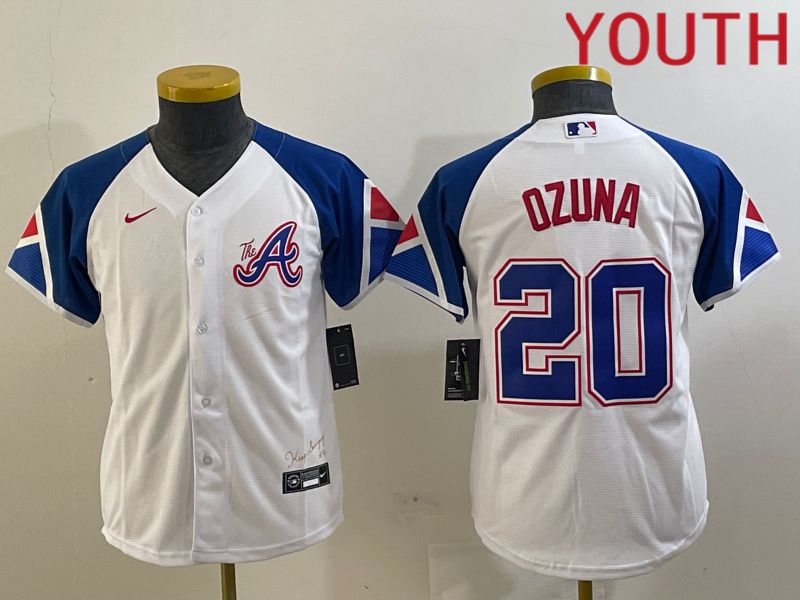 Youth Atlanta Braves #20 Ozuna White City Edition 2024 Nike MLB Jersey style 1